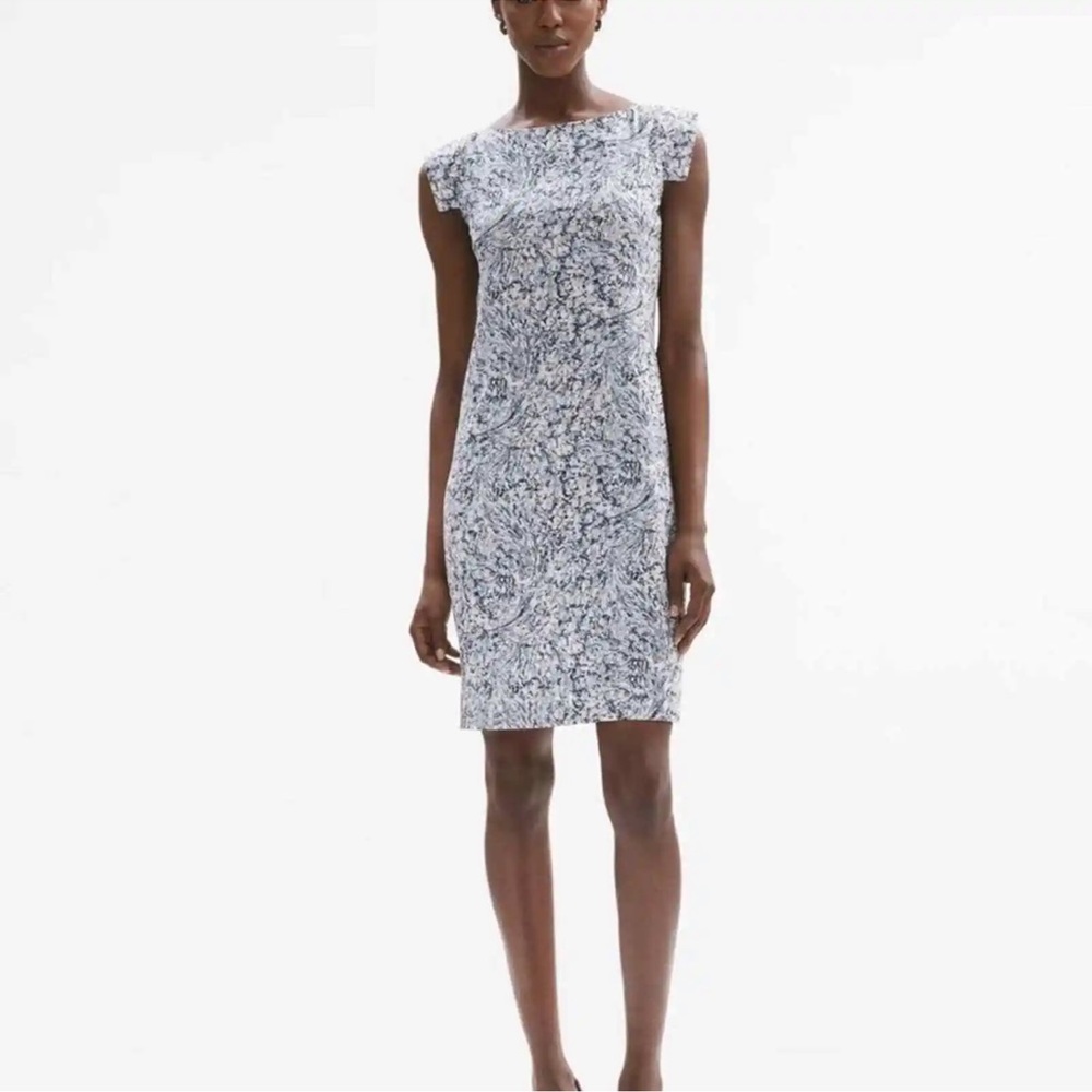 MM.LaFleur Blue and White Printed Midi Dress